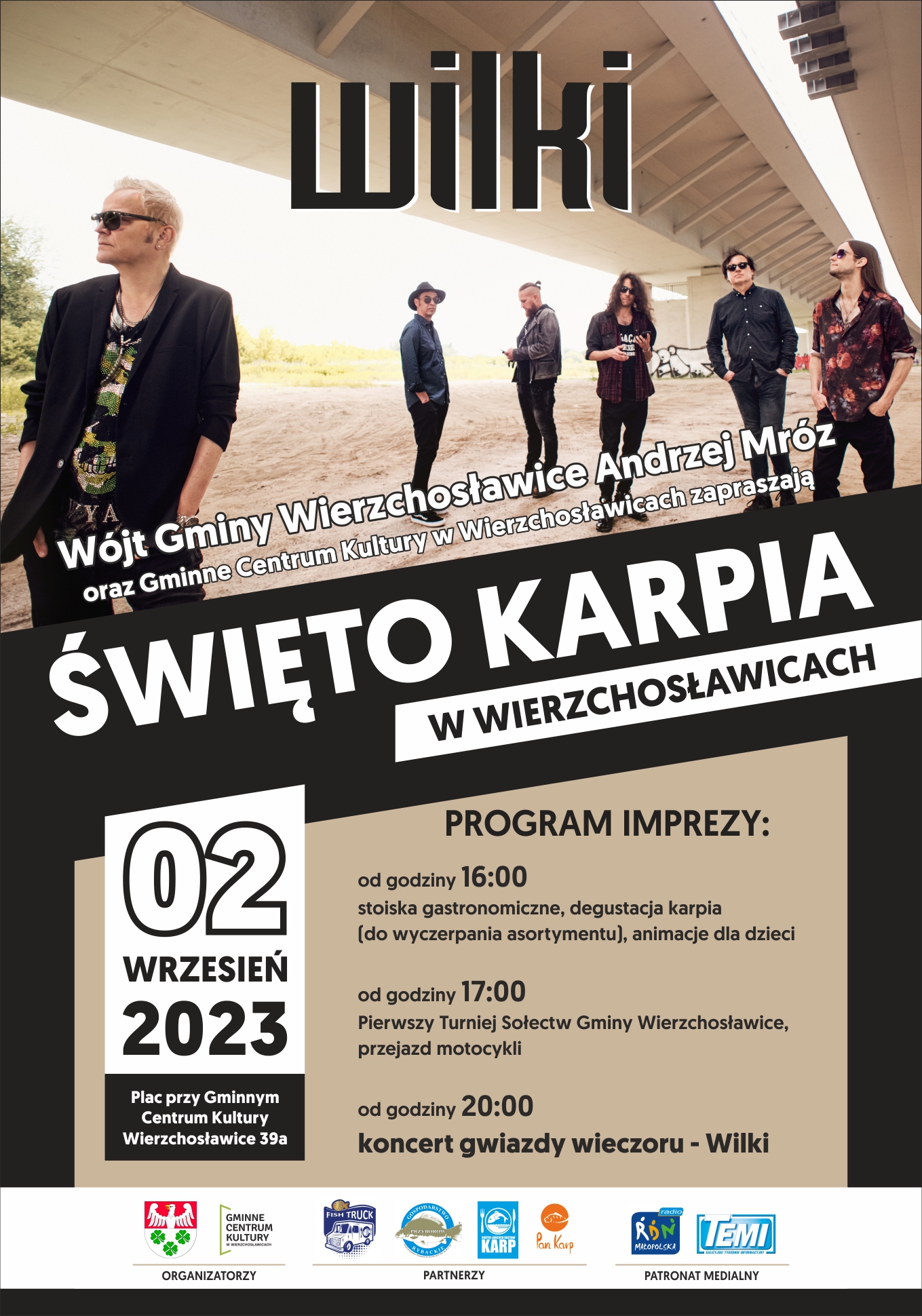 Plakat informujący o Święcie Karpia w Wierzchosławicach.