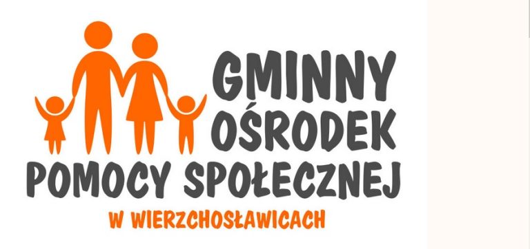 Grafika przedstawia logo Gminnego Ośrodka Pomocy Społecznej w Wierzchosławicach to jest cztery pomarańczowe postacie symbolizujące rodzinę.