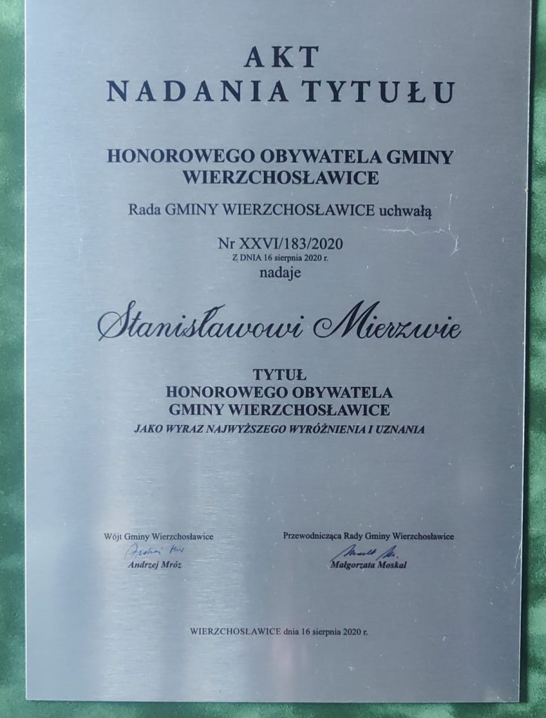 tytuł Honorowego Obywatela Gminy Wierzchosławice